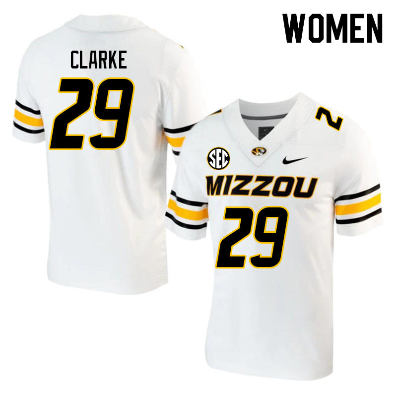 Women #29 Marcus Clarke Missouri Tigers College 2023 Football Stitched Jerseys Sale-White - Click Image to Close